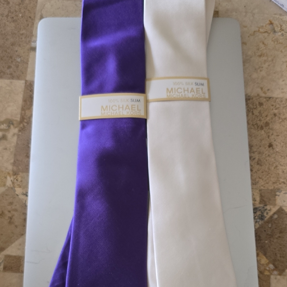 Michael Kors Purple and White/cream Silk Ties